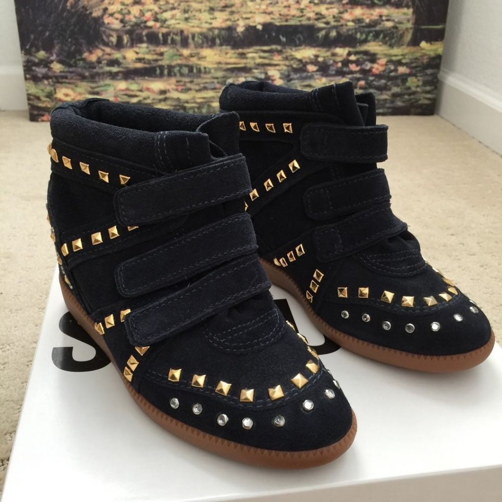 NIB Schutz suede hidden wedge sneaker boot studded